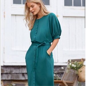 NEW Garnet Hill Teal Button-Down Midi Dress Large